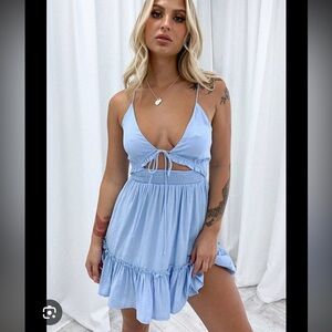 Thatssofetch “Primerose” Tie-Strap Mini Dress – Size Small – Light Blue
